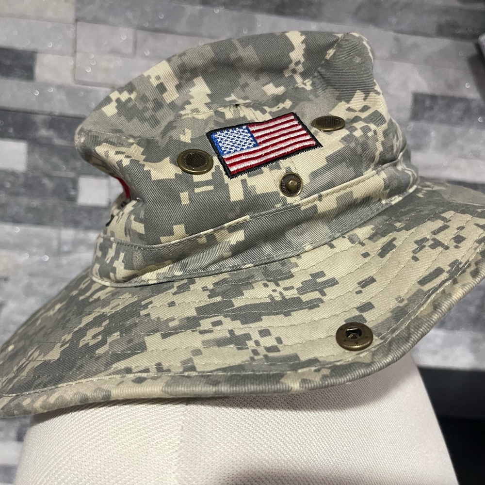 Army National Guard  Boonie Bucket Hat Camouflage Unisex Fishing Brim W/Strap